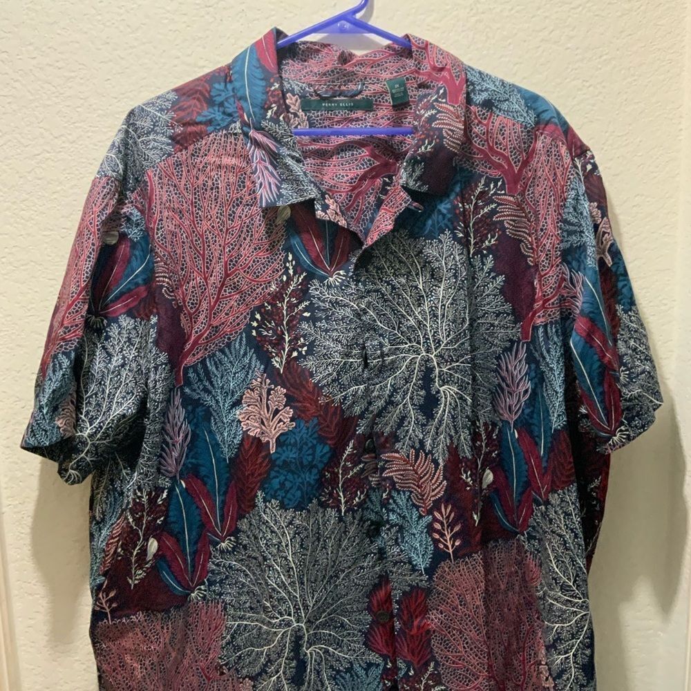 Perry Ellis Button Up Shirt 2X Mens Shirt Hawaiian Short Sleeve